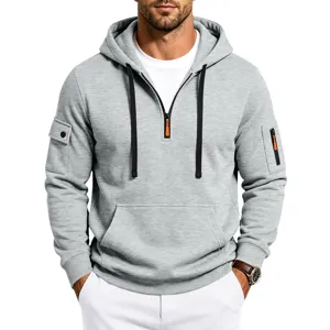 Herren Viertel-Zip Kapuzenpullover Lässiger Hoodie mit Ärmeltaschen Grau Stilvoll