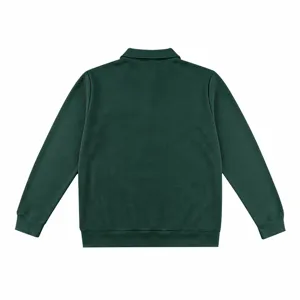 Dark green waffle knit texture detail of long sleeve polo shirt back view for men