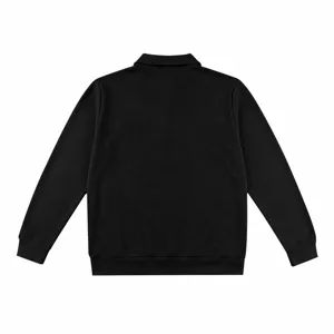 Men black waffle long sleeve polo shirt casual solid color turn-down collar top detail view