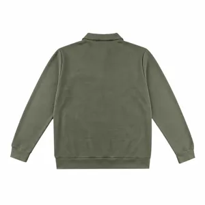 Olive green waffle knit long sleeve polo shirt back detail showing texture and collar design.