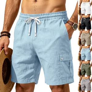 Shorts cargo decontracté en coton lin pour homme vacances plage amples avec poches