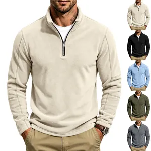 Men's Polar Fleece Sweatshirt Casual Stand Collar Half Zip Pullover Warm Autumn Winter Outdoor Solid Color Polyester Top