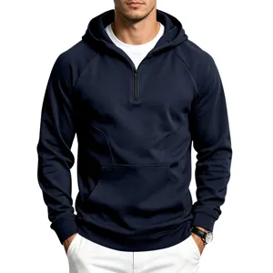 Men's heavy quarter-zip hooded sweatshirt loose fit athletic outdoor autumn winter apparel