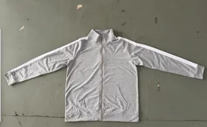 Men's casual sports zip-up stand collar jacket with contrast sleeve stripes for daily wear.