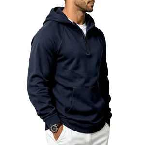 Men's casual quarter-zip fleece hoodie activewear outdoor fitness stylish sportswear