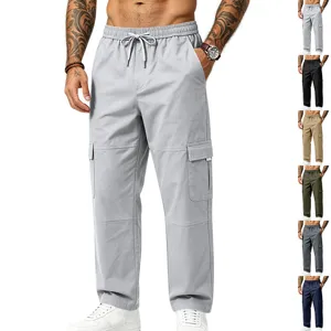 Herren Schwere Cargo-Hose Gerade Multi-Tasche Kordelzug Outdoor Sportliche Freizeit-Hose Dehnbare Arbeitshose