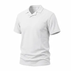 Polo casual de hombre de tejido de punto wafle de manga corta con cuello cubano para verano.