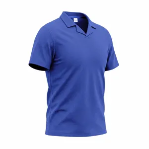 Polo para hombre de punto gofrado cuello Cuba manga corta parte superior azul real