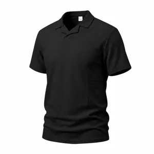 Hombre negro waffle punto manga corta polo casual cuello cubano parte superior verano