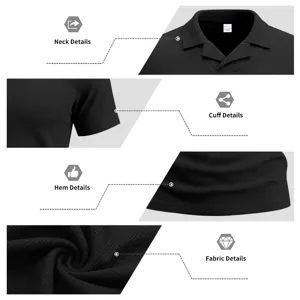 Camisa polo hombre casual manga corta tejido waffle cuello cubano detalle en color negro