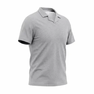 Camisa polo de hombre gris de punto waffle manga corta cuello Cuba, prenda casual.
