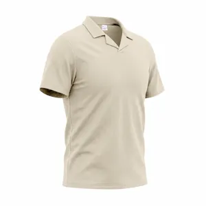 Polo de hombre manga corta de tejido gofrado estilo casual cuello cubano ajuste holgado beige