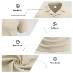 Detalle de camisa polo de punto waffle para hombre con cuello y textura suave.