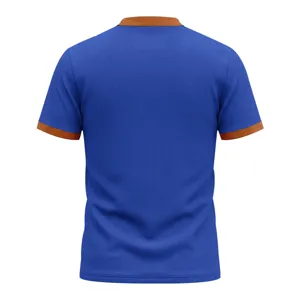 Men's waffle knit short sleeve t-shirt back view detail, featuring contrast collar and cuffs.