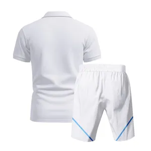 Men casual ice silk breathable sports polo short sleeve and shorts set detail view.