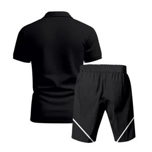 Men summer casual athletic polo shirt and shorts set detailed back view clothing design.