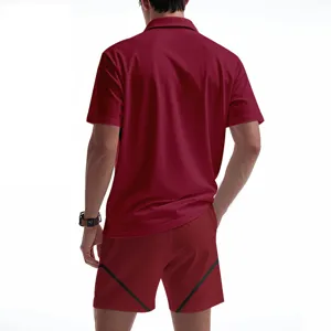 Men's casual ice silk breathable athletic polo shirt and matching shorts back detail view.