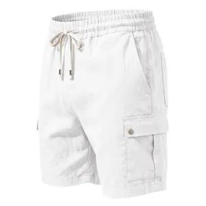 Herren lässige Leinen Cargoshorts mit vielen Taschen und Kordelzug für den Sommeralltag.