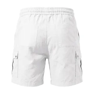 Herren lässige weiße Cargoshorts mit vielen Taschen und elastischem Bund für den Sommer
