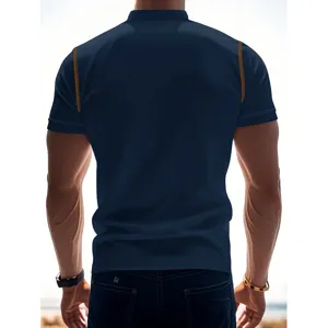 Men's short sleeve contrast stitching polo shirt casual slim fit summer top stylish apparel