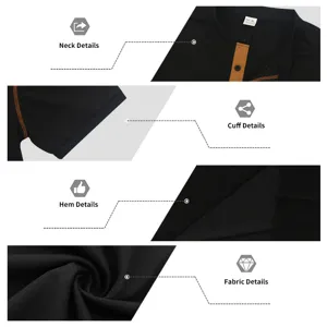 Detail view of mens short sleeve henley shirt, featuring contrast color placket and soft fabric.