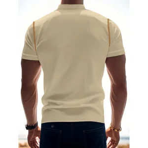 Men summer casual short sleeve polo shirt retro contrast stitching fashion apparel top