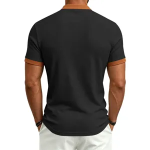 Men waffle knit short sleeve polo shirt back detail, casual summer top color block.