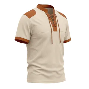 Waffle knit texture men detail short sleeve t-shirt with contrast lace up placket design.