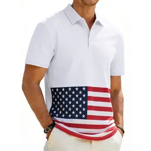 Andriko kontomaniko polo leuko top me grafiki ektiposi simaias USA casual roucho kalokairiou