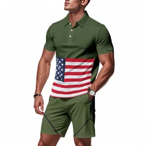 Men's summer casual ice silk breathable athletic polo short sleeve and shorts set for daily wear.