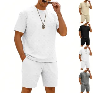 Heren zomer geruit T-shirt en korte broek set, comfortabele casual losse pasvorm.