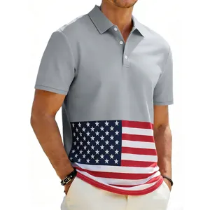 Andriko kontomano polo gkri top me stampa amerikaniki simaia kalokairini moda