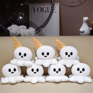 Kreatives Eiscreme-Geist-Plüschtier-Set, süße weiße Stoffpuppe mit Hütchen für Kinder.
