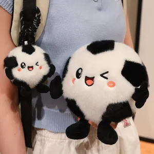 Joli coussin en peluche de football et porte-clés rigolo en peluche pour sacs d'enfants.