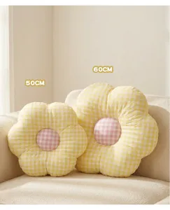 Cute plaid flower plush pillow soft cushion for home sofa decoration in 50cm and 60cm sizes