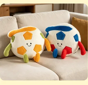 Cute cartoon football plush pillow toy, soft stuffed doll for kids and boys birthday gifts.