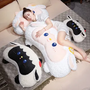 Cute cartoon sheep plush pillow soft fluffy long body pillow doll girl bed cushion!
