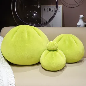 Creative simulation steamed bun plush pillow toy, cute green stuffed doll for decor.