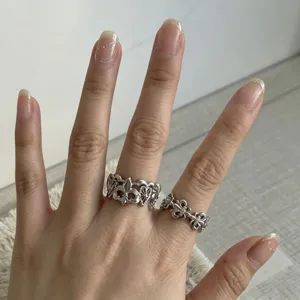 Set anello argento stile retro gotico geometrico impilabile gioiello da dito per donna chic