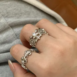 Anello impilabile in argento con zircone stile vintage delicato anello da dito donna