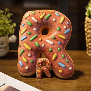 Cartoon donut alphabet letter R plush pillow stuffed toy cute doll key chain gift