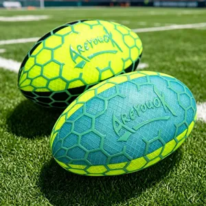 Fluorescent rugby plush toy pillow, creative hexagon textured stuffed ball for boys.