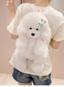 Zaino morbido in peluche barboncino soffice per donne, borsa scolastica di animale peluche.