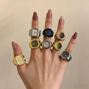 Minimalista Creativo Lega Anello Orologio Movimento al Quarzo Elastico Dito Orologio Coppia Moda Gioielli Regalo