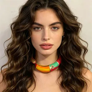 Gedetailleerd overzicht van de kleurrijke druipende olie metalen choker ketting, unieke stijl.