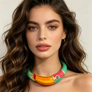 Chique metalen kleurrijke geemailleerde papegaai ketting mode open halsband voor dames