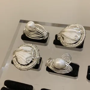 Französisch Vintage Handgemachte Umwickelte Metall Offene Ring Ozean Stil Muschel Schnecke Perle Einstellbare Fingerring Schmuck