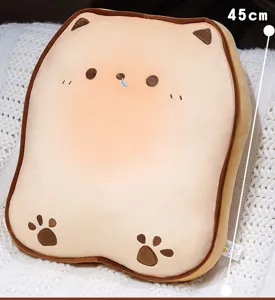 Cute cat toast plush pillow 45cm soft animal cushion for living room sofa bedroom decor.