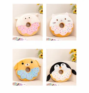 Cartoon animal donut plush pillow soft toy cute sheep cat dog penguin doll home decor