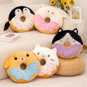 Cute Cartoon Animal Donut Plush Pillow Soft Stuffed Toy Cat Sheep Dog Penguin Doll Home Living Room Cushion